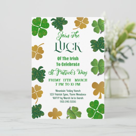 Das Glück der irischen St. Patricks Day Gold Green Einladung (Stehend Vorderseite)