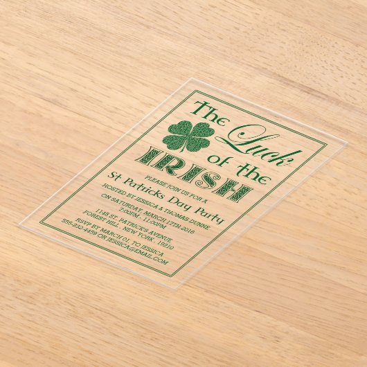 Das Glück des irischen Patrick's Day Acryleinladungen (Ablage )
