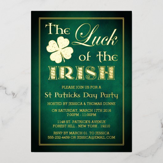 Das Glück des irischen St. Patrick's Day Party Folieneinladung (Vorderseite)
