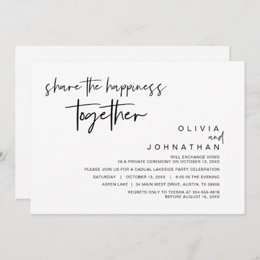 Das Glück gemeinsam teilen, Elopement Party Einladung (Vorne/Hinten)
