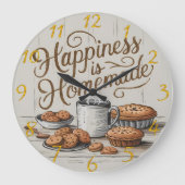 Das Glück ist eine gemütliche und einladende Küche Große Wanduhr (Vorderseite)