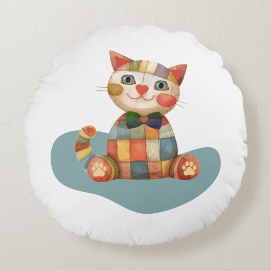 Das glückliche, farbenfrohe Patchwork ist einzigar Rundes Kissen (Vorderseite)