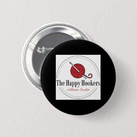 Das glückliche Häkelarbeit-Logo Knopf-Schwarze H Button (Vorne & Hinten)