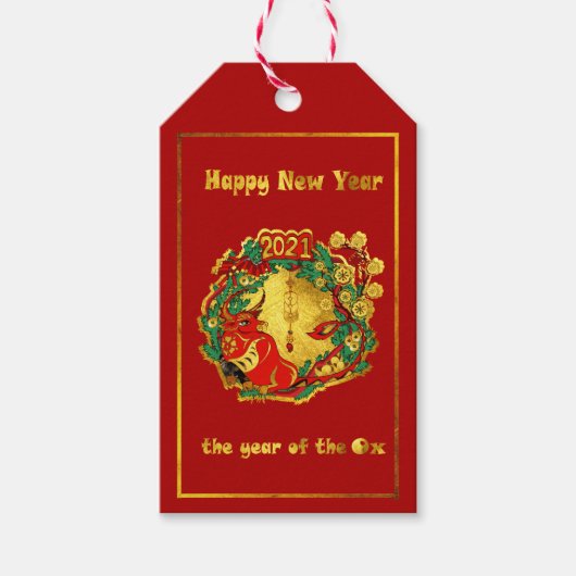 Das glückliche neue Jahr des Ochs in China Geschenkanhänger (Vorderseite)