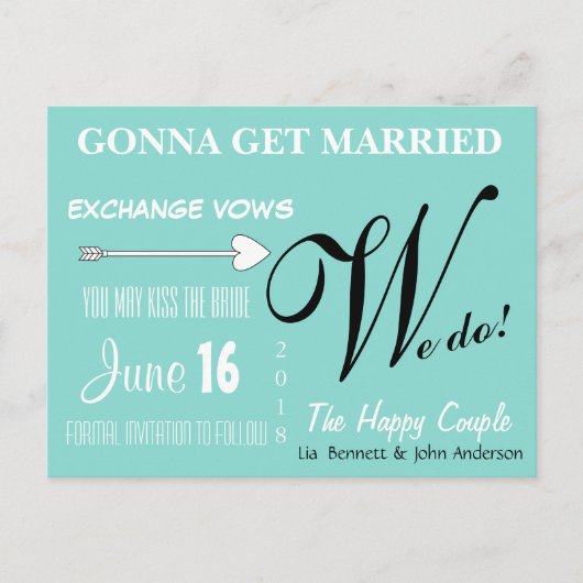 Das glückliche Paar, das wir Save the Date Postkar Ankündigungspostkarte (Vorderseite)