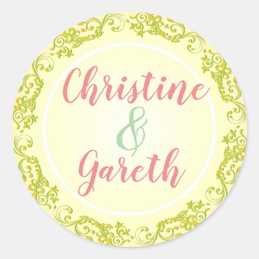 Das glückliche Paar. Zwei Namen auf einem Runder Aufkleber (Vorderseite)