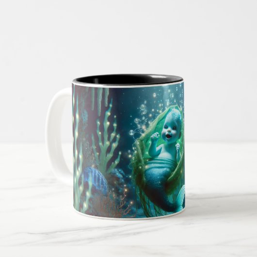 Das glühende Baby-Merchild Zweifarbige Tasse (Vorderseite Links)