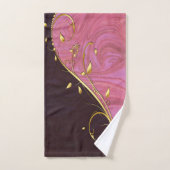 Das Gold Leaf Blühte auf Burgund und Pink Swirl Badhandtuch Set (Handtuch)