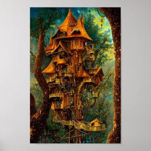 Das Golden Treehouse Fantasy Digital Art Poster