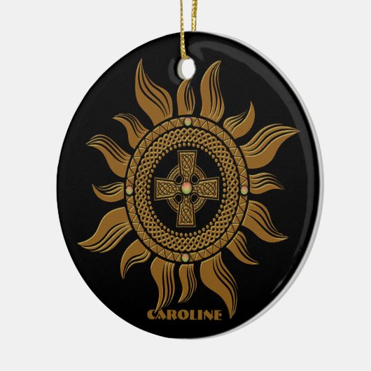 Das goldene keltische Kreuz. Keramik Ornament (Links)