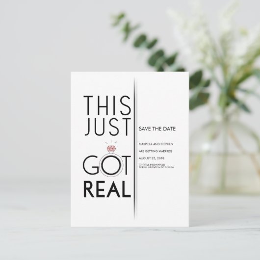 Das Got echt | Funny Save the Date Ankündigungspostkarte (Stehend Vorderseite)