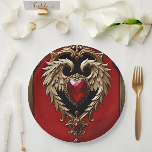 Das gotische Herz von Feuer und Gold Pappteller (Hochzeit)