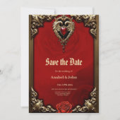 Das gotische Herz von Feuer und Gold Save The Date (Vorderseite)