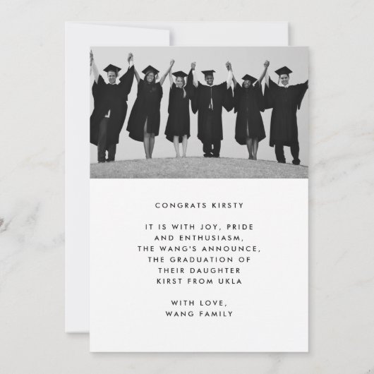 DAS GRADUATE FARBSCHWARZE TEXT Zwei Foto ABSCHLUSS Ankündigung (Rückseite)