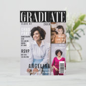 Das Graduate Trendy Magazine deckt 3 Foto Grad ab Einladung (Stehend Vorderseite)