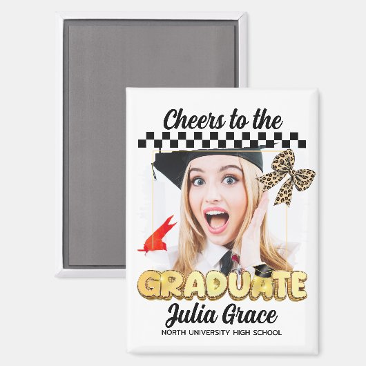 Das Graduate White Custom Foto Magnet (Vorderseite/Rückseite)