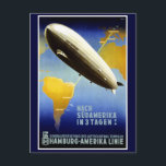 Das Graf Zeppelin Line Vintage Travel Poster Postkarte<br><div class="desc">Ungewöhnliche Vintage Reiseplakatreisen von Deutschland nach Südamerika in 3 Tagen mit dem Graf Zeppelin Luftschiff.</div>