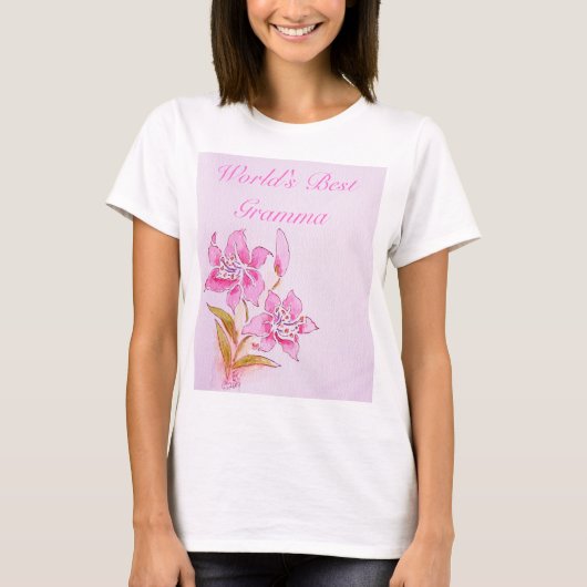 Das Gramma der Welt bester rosa Lilien-T - Shirt (Vorderseite)