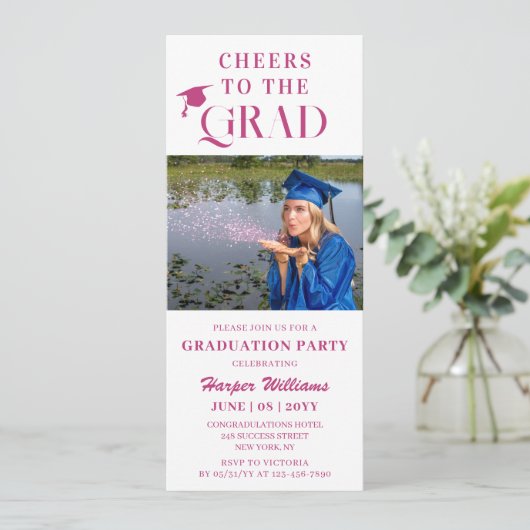 Das Grand Trendy Modern Foto Pink Script Einladung (Stehend Vorderseite)