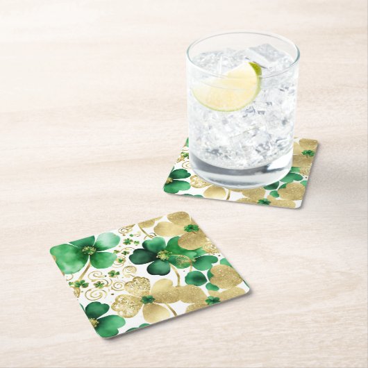 Das Green und Gold St Patrick's Day Kleeblatt Rechteckiger Pappuntersetzer (Vor Ort)