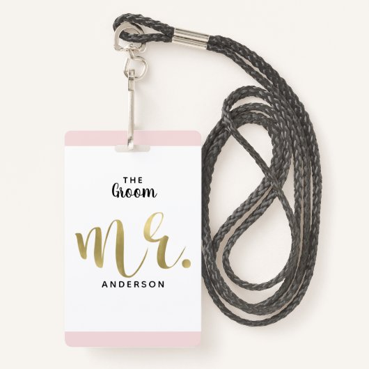 Das Groom Mr Gold Wedding Party VIP Pass Abzeichen Ausweis (Vorderseite mit Schlüsselband)
