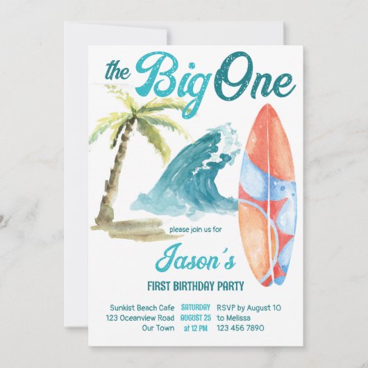 Das große 1. Party zum Surfen im Retro-Bereich Einladung (Vorderseite)