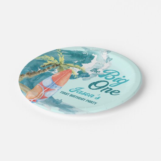 Das große 1. Party zum Surfen im Retro-Bereich Pappteller (Schrägansicht)