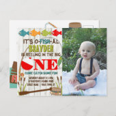 Das große Fangthema "Graue Jungen zum ersten Gebur Einladungspostkarte (Vorne/Hinten)