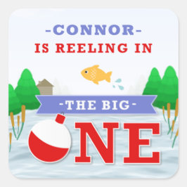 Das große farbenfrohe Angelthema 1. Geburtstag Quadratischer Aufkleber