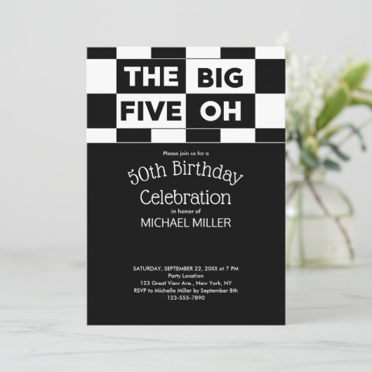 Das große Fünf-Ach-Schwarz-Weiß-Muster Einladung (Stehend Vorderseite)