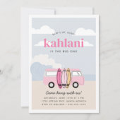 Das große Mädchen des 1. Strandsurfens zum Geburts Einladung (Vorderseite)