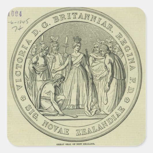 Das große Siegel Neuseelands Quadratischer Aufkleber (Vorderseite)