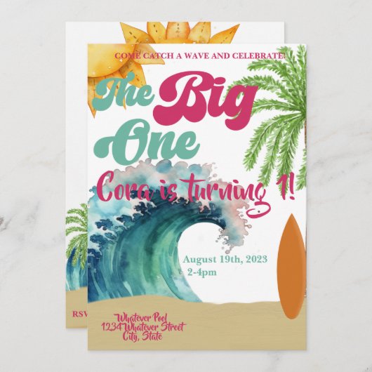 Das große Surf-Party befasste sich mit dem 1. Einladung (Vorne/Hinten)