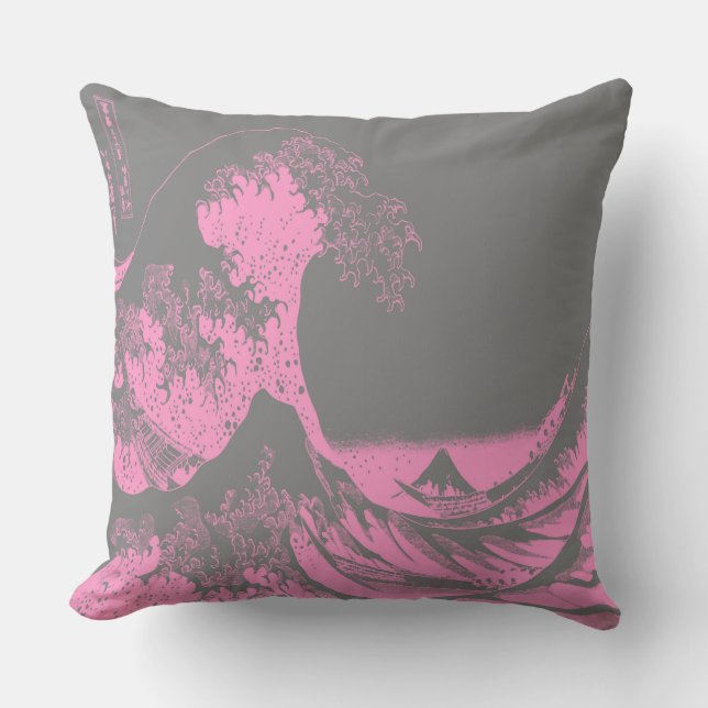 Das große Wellenkissen Pink & Grau Kissen (Vorderseite)