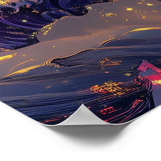 Das große Wellensynthwave-Cyberpunk-Artwork Poster (Ecke)