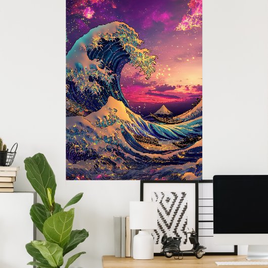 Das große Wellensynthwave-Cyberpunk-Artwork Poster (Heimbüro)