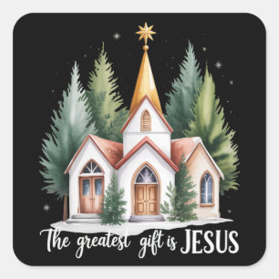 Das größte Geschenk ist Jesus Christus Weihnachtsk Quadratischer Aufkleber