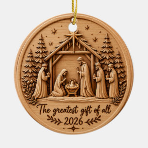 Das größte Geschenk von allen 2026 Krippe Holz-Loo Keramik Ornament