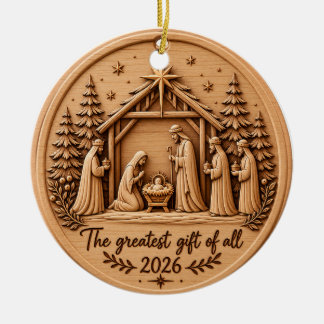 Das größte Geschenk von allen 2026 Krippe Holz-Loo Keramik Ornament