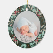 Das Grüne Baby's erstes Weihnachtsjubiläum Foto Gr Keramik Ornament (Links)