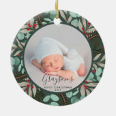 Das Grüne Baby's erstes Weihnachtsjubiläum Foto Gr Keramik Ornament (Hinten)