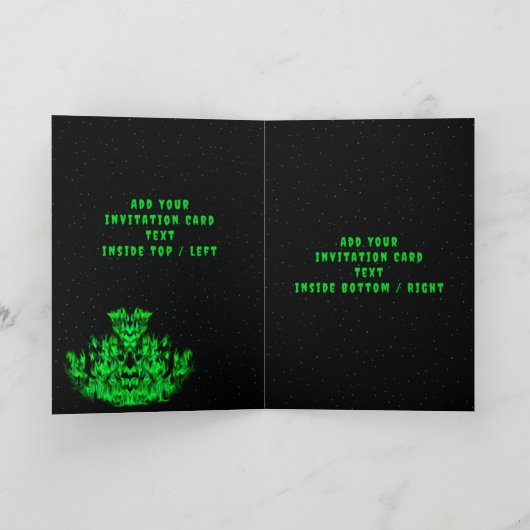Das grüne Flammenmonster im Sternenhimmel Einladung (Innenseite)