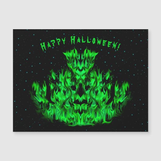 Das grüne Flammenmonster im Sternenhimmel Magnetkarte (Vorderseite)