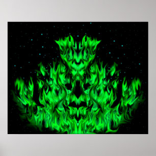 Das grüne Flammenmonster im Sternenhimmel Poster