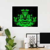 Das grüne Flammenmonster im Sternenhimmel Poster (Heimbüro)