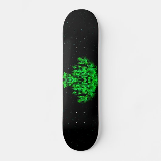 Das grüne Flammenmonster im Sternenhimmel Skateboard (Vorderseite)