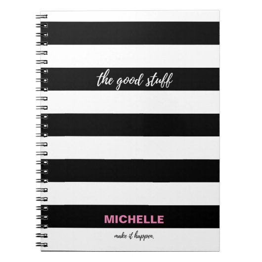 "Das Gute" Schwarz-Weiß-Streifen, Name Notizblock (Vorderseite)