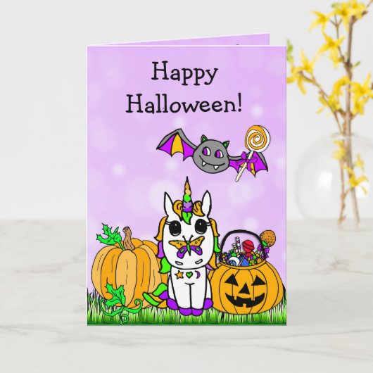Das Halloween der Kinder glücklicher lila Karte (Gelbe Blume)