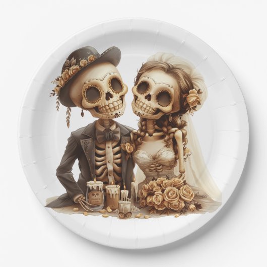 Das Halloween-Hochzeitspaar Pappteller (Vorderseite)