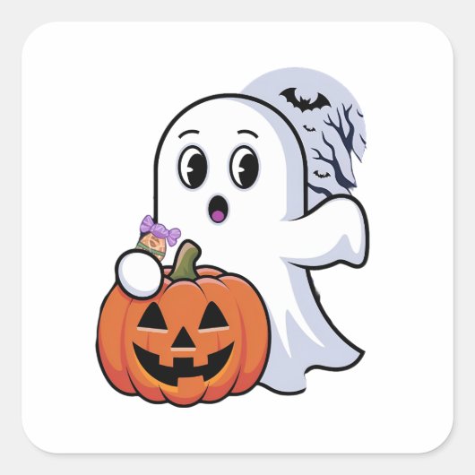 Das Halloween White Ghost Sticker: Ein wunderbarer Quadratischer Aufkleber (Vorderseite)